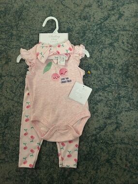Sterling Baby Pink Cherry Print One-Piece & Leggings Set